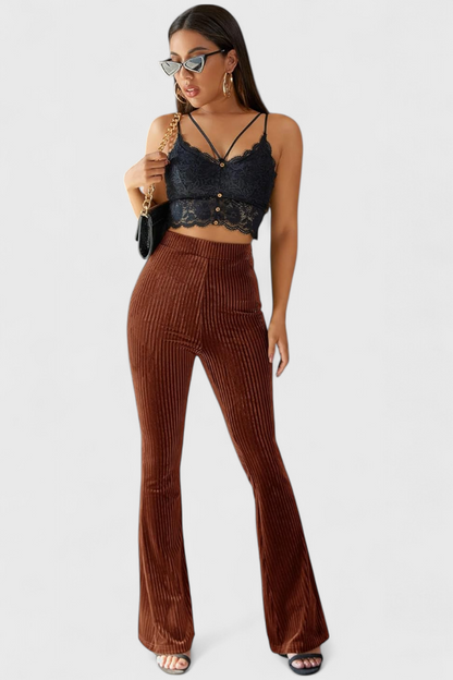 Luisa Pantalones Acampanados Pana Fina Flexible Tiro Alto