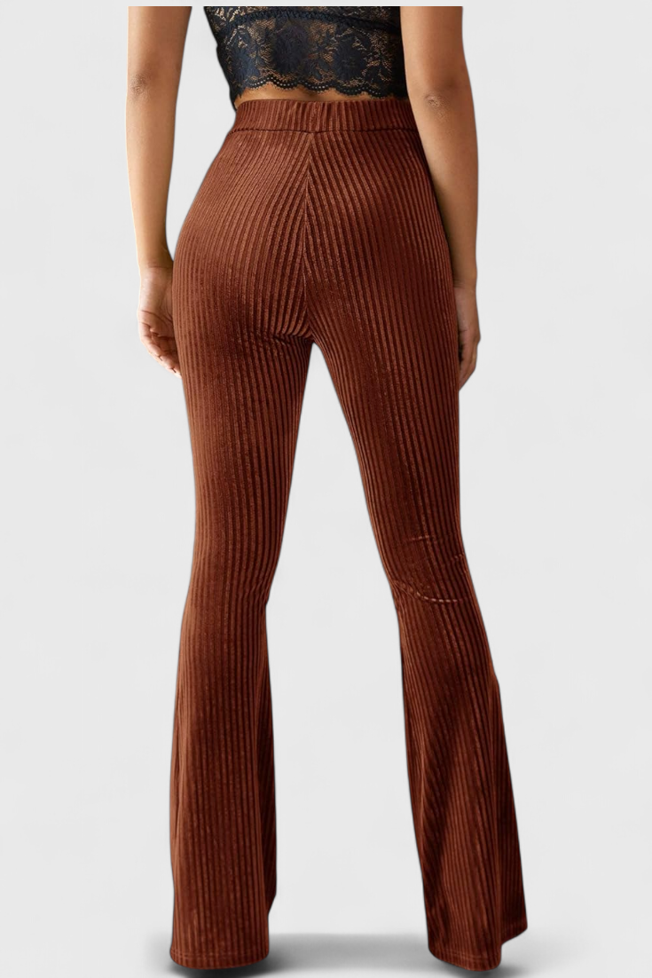 Luisa Pantalones Acampanados Pana Fina Flexible Tiro Alto