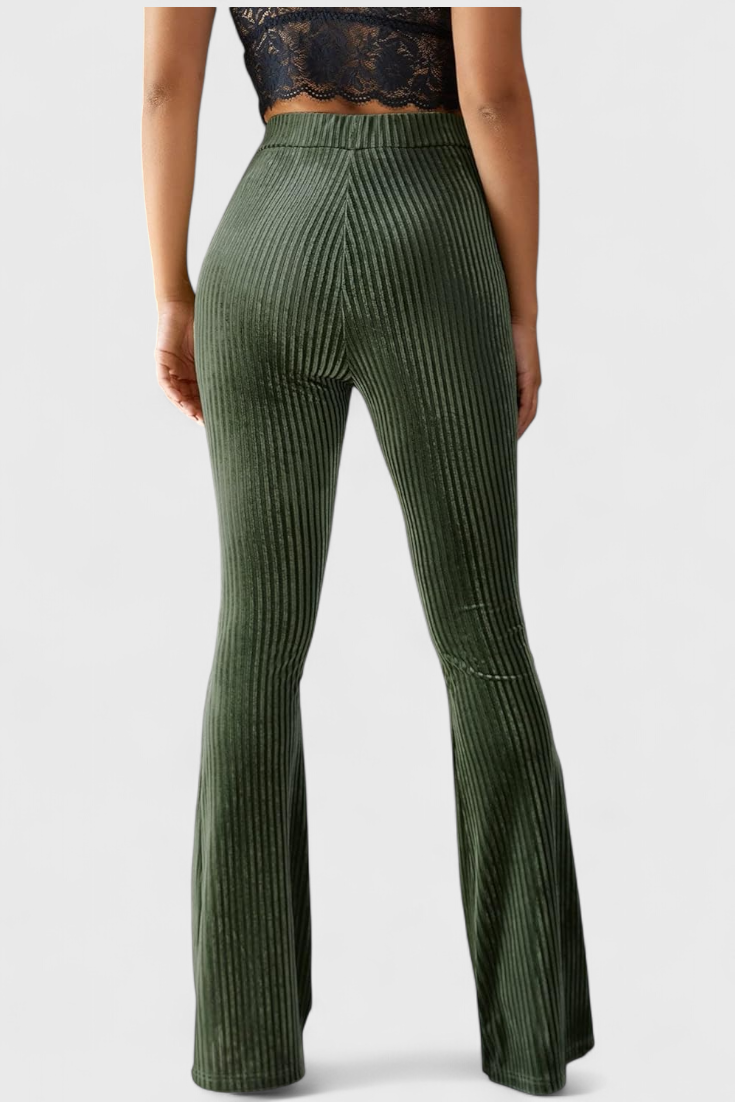Luisa Pantalones Acampanados Pana Fina Flexible Tiro Alto