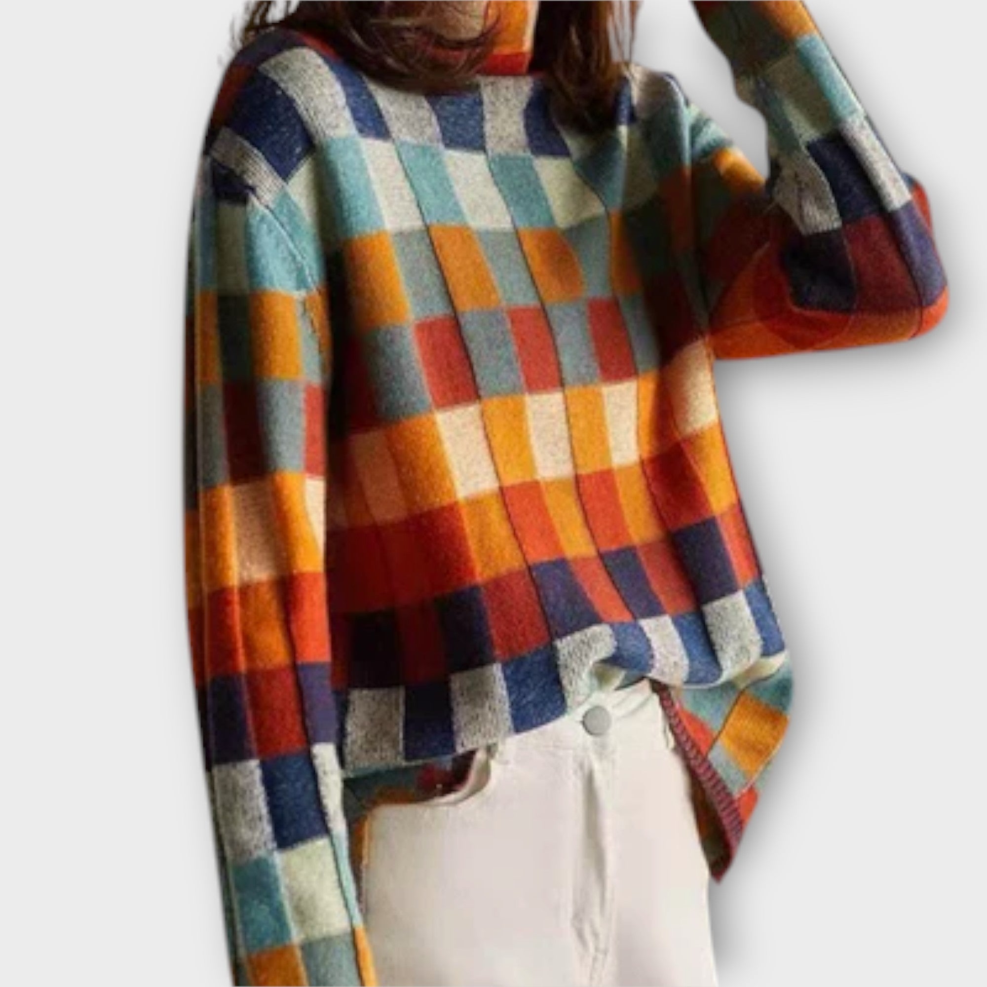 Eline Suéter Patchwork Cuello Alto Punto Femenina Casual