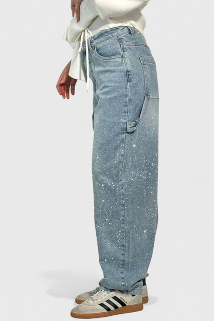 Dalia Jeans Pantalón Cargo Balloon Con Brillo y Pedrería