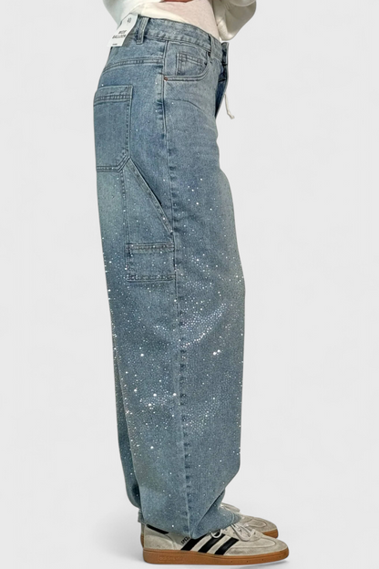 Dalia Jeans Pantalón Cargo Balloon Con Brillo y Pedrería