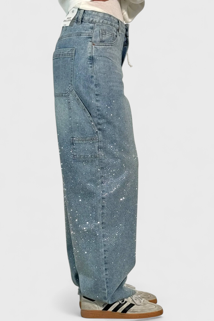 Dalia Jeans Pantalón Cargo Balloon Con Brillo y Pedrería