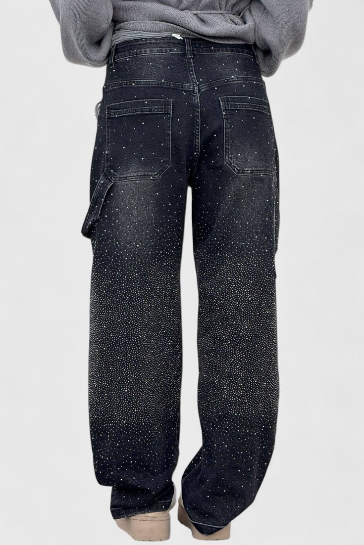 Dalia Jeans Pantalón Cargo Balloon Con Brillo y Pedrería