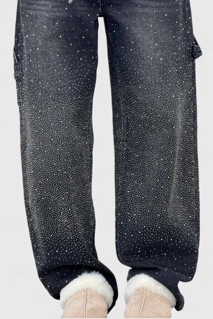 Dalia Jeans Pantalón Cargo Balloon Con Brillo y Pedrería