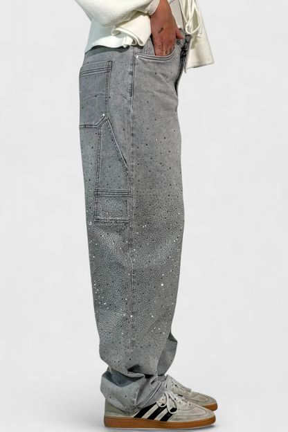 Dalia Jeans Pantalón Cargo Balloon Con Brillo y Pedrería