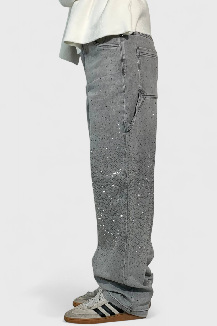 Dalia Jeans Pantalón Cargo Balloon Con Brillo y Pedrería