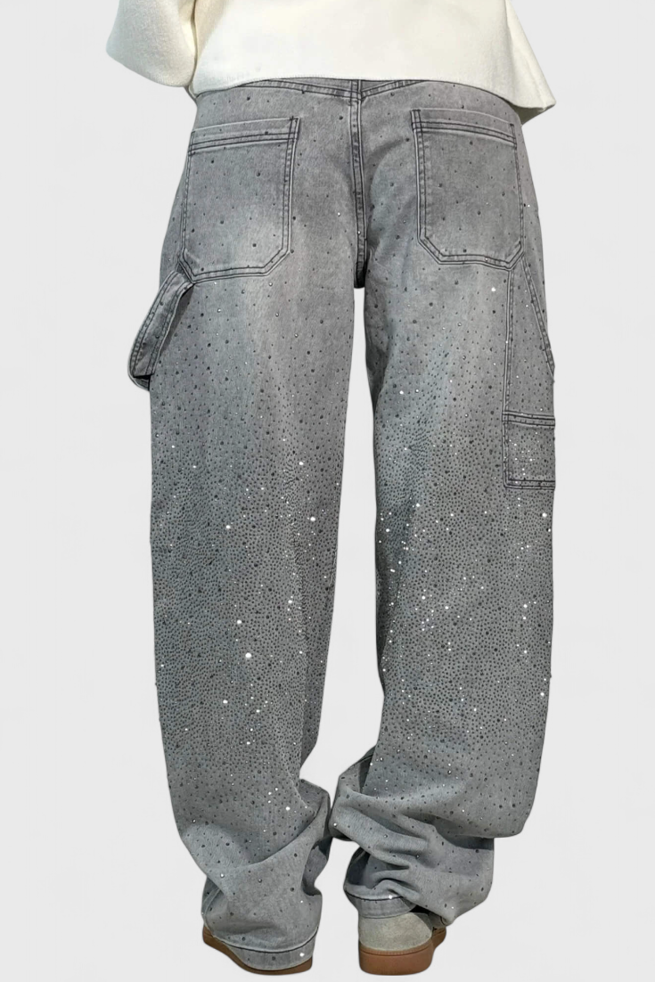 Dalia Jeans Pantalón Cargo Balloon Con Brillo y Pedrería