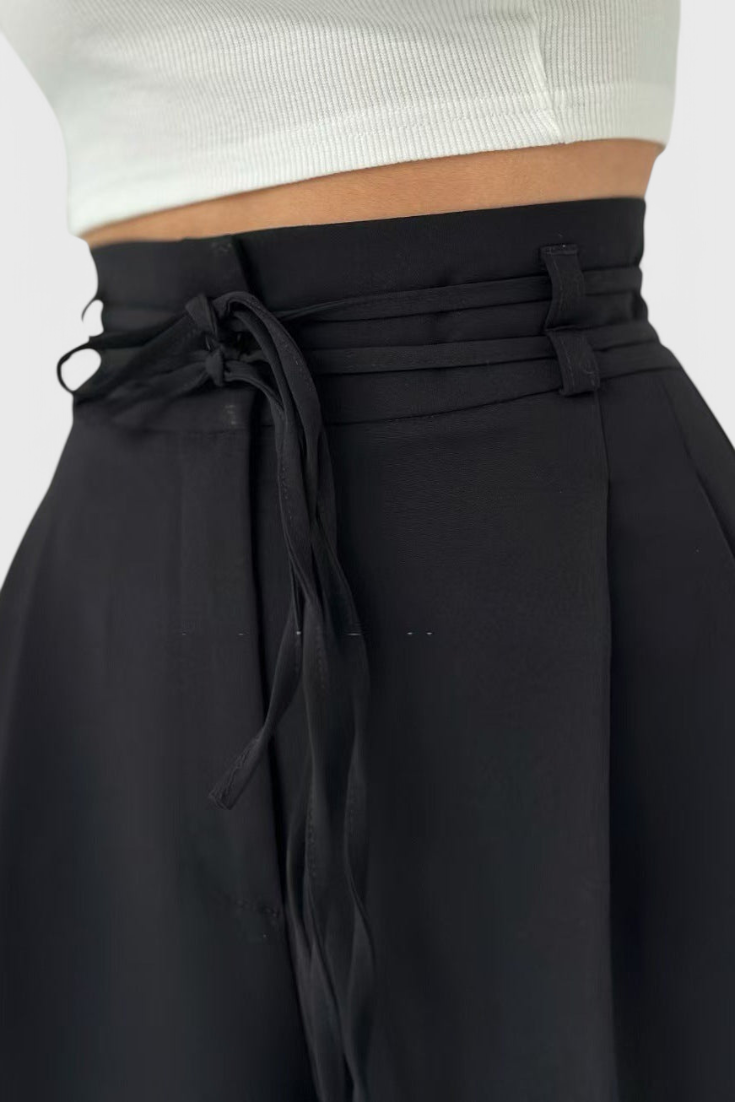 Isabel Pantalón De Tiro Alto Pierna Ancha Con Cordones