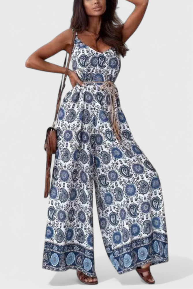 Isabela Mono De Pierna Ancha Con Escote En V Estampado