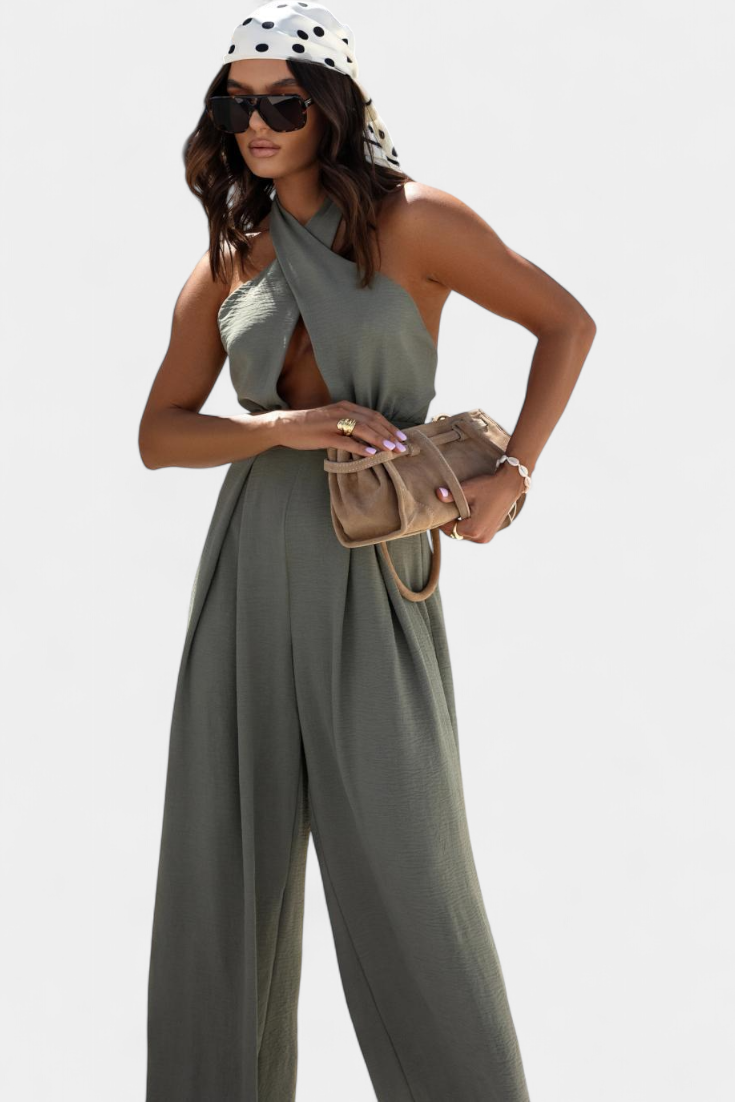 Marina Mono Halter Cruzado Sin Espalda Pierna Ancha