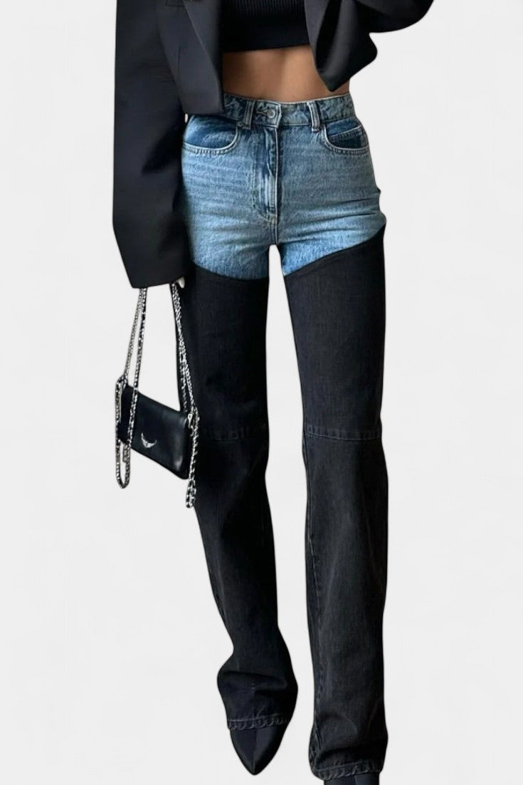 Mila Jeans Tiro Alto Patchwork Pierna Recta Sin Elastano