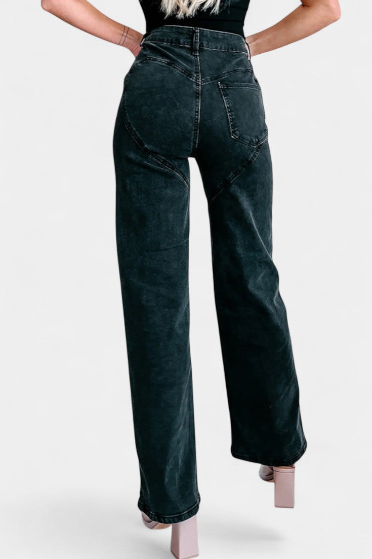 Evelyn Jeans Rectos Rasgados Con Rhinestones Desgastados