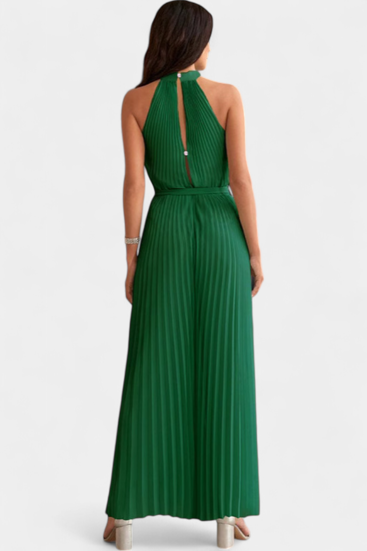 Patricia Mono Palazzo Plisado Con Cuello Halter Elegante