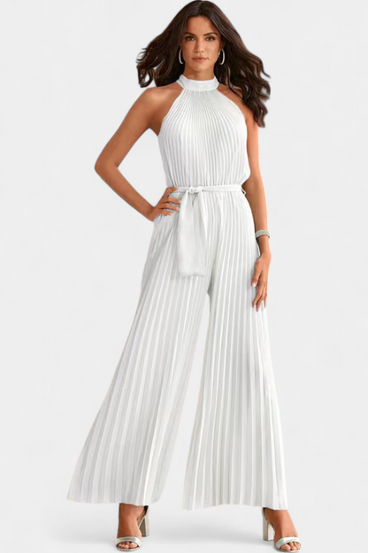 Patricia Mono Palazzo Plisado Con Cuello Halter Elegante