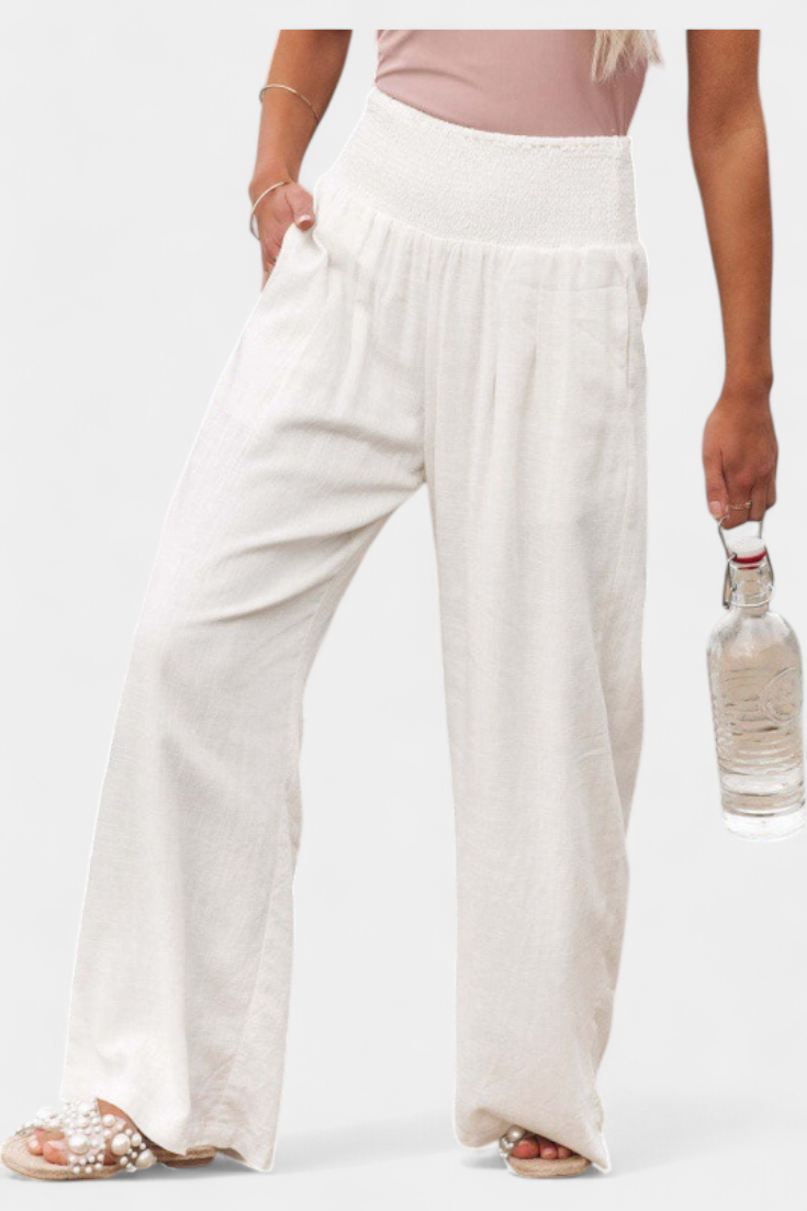 Livia Pantalón Fluido Algodón Lino Natural Elegancia