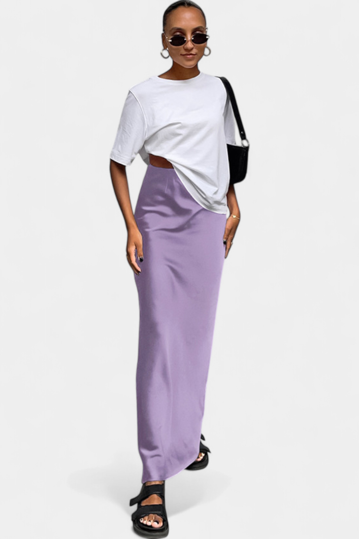 Fable Falda Maxi Utility Satin Negra Corte Fluido Estilo