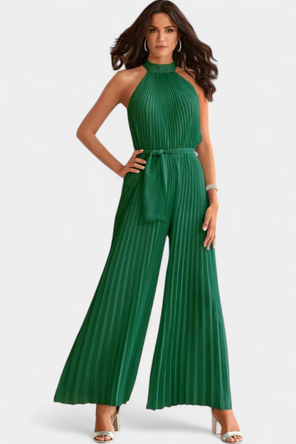 Patricia Mono Palazzo Plisado Con Cuello Halter Elegante