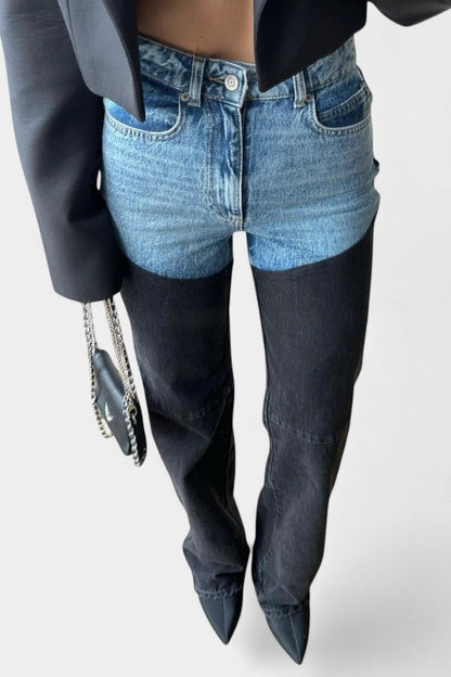 Mila Jeans Tiro Alto Patchwork Pierna Recta Sin Elastano