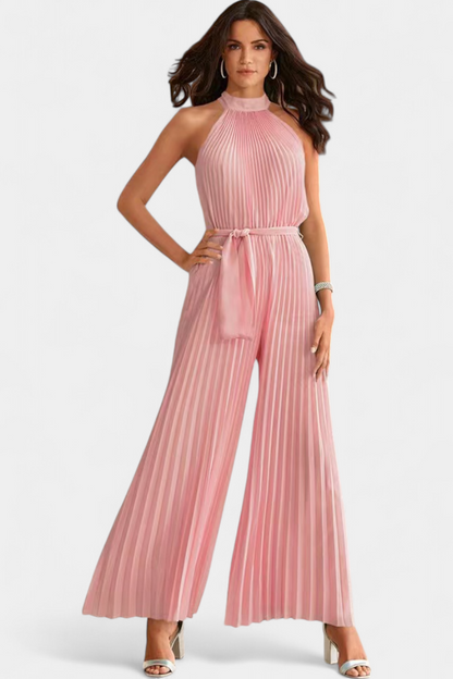 Patricia Mono Palazzo Plisado Con Cuello Halter Elegante