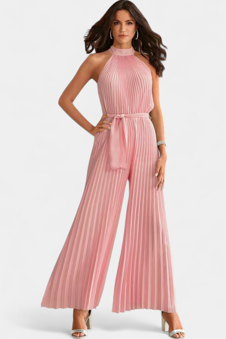 Patricia Mono Palazzo Plisado Con Cuello Halter Elegante