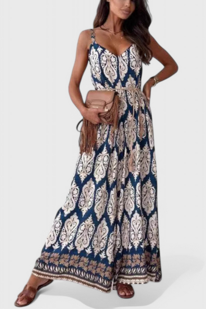 Isabela Mono De Pierna Ancha Con Escote En V Estampado