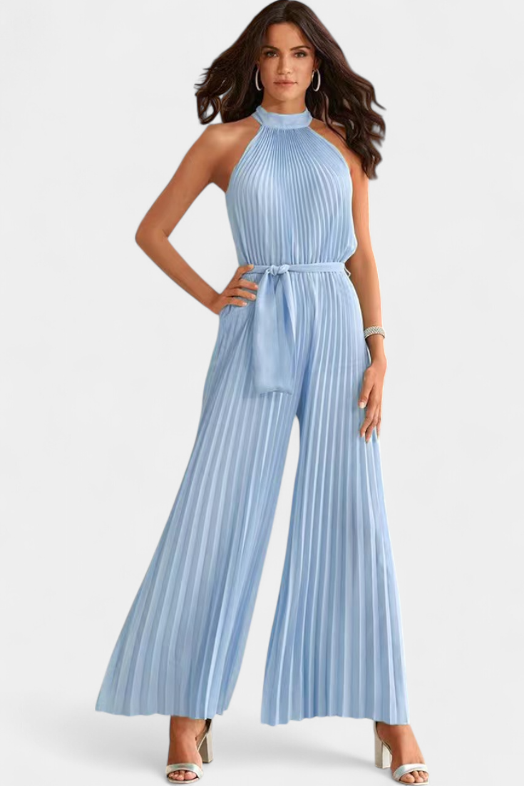 Patricia Mono Palazzo Plisado Con Cuello Halter Elegante