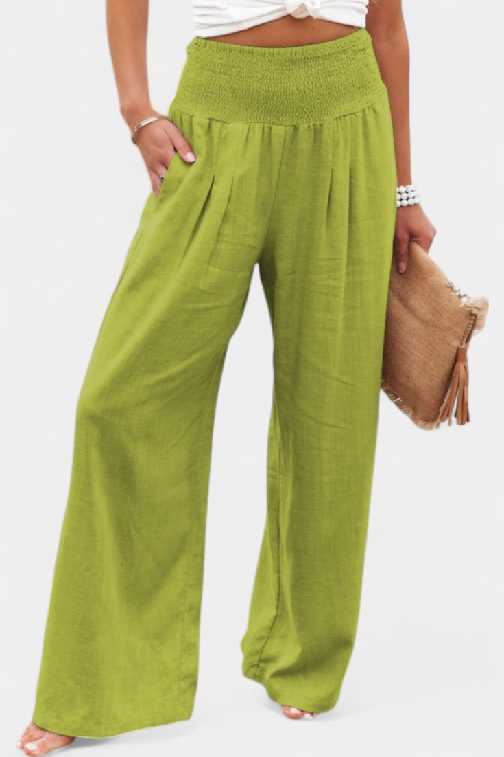 Livia Pantalón Fluido Algodón Lino Natural Elegancia