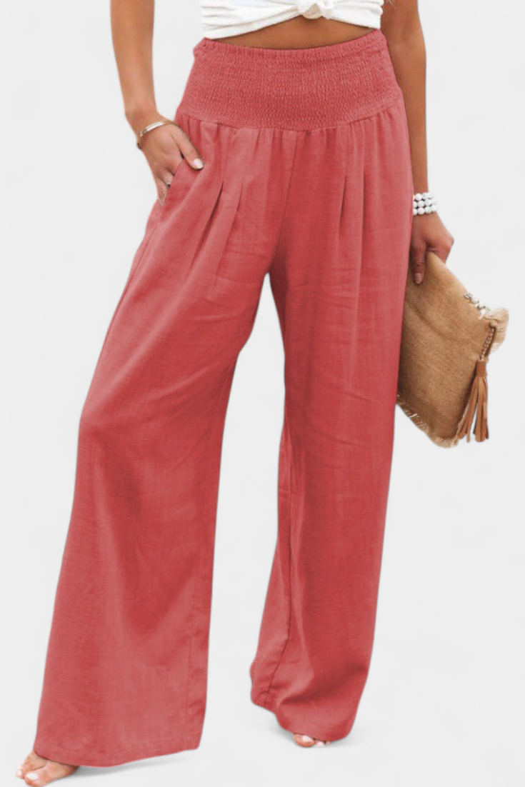 Livia Pantalón Fluido Algodón Lino Natural Elegancia