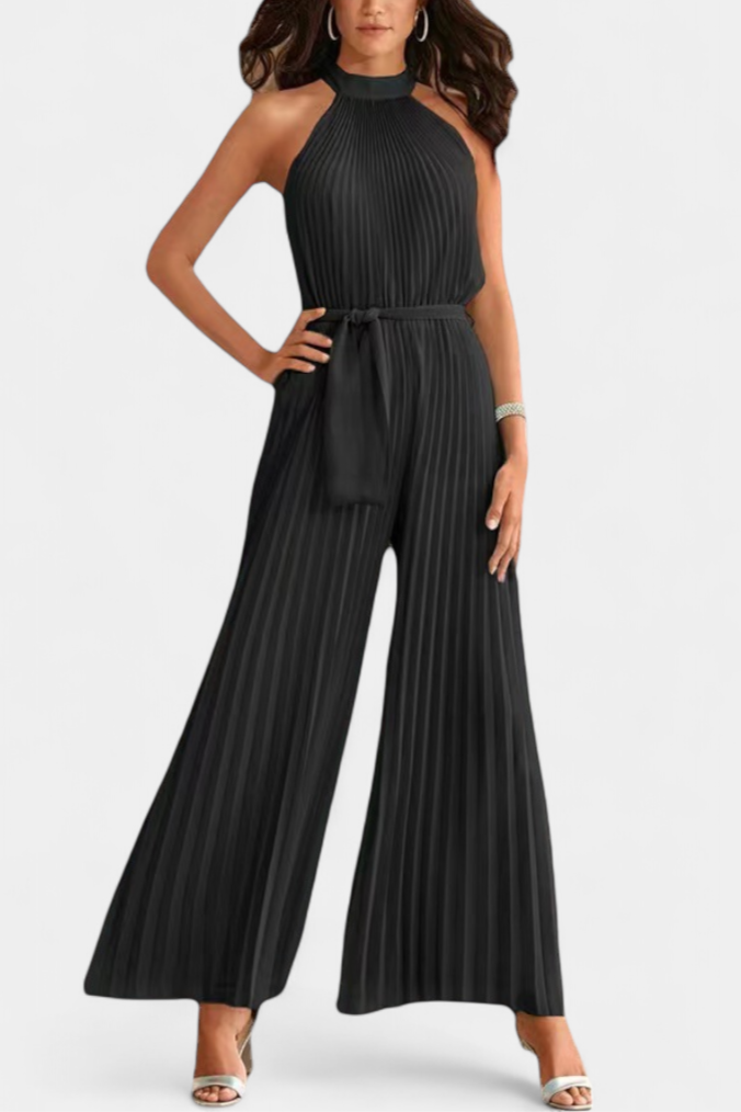 Patricia Mono Palazzo Plisado Con Cuello Halter Elegante