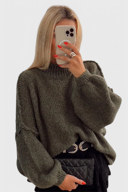 Cassia Jersey Oversized Manga Globo Acanalado Para Dama