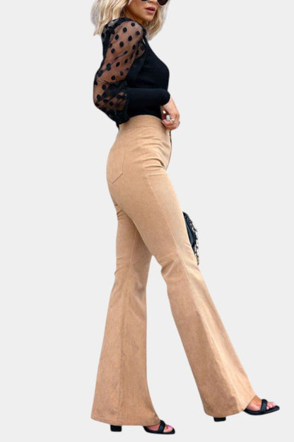 Clara Pantalón De Terciopelo Pierna Ancha Cintura Alta