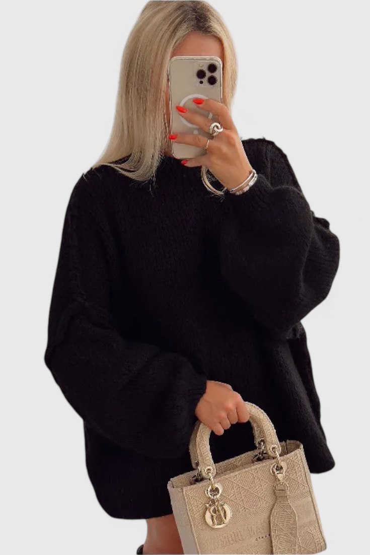 Cassia Jersey Oversized Manga Globo Acanalado Para Dama