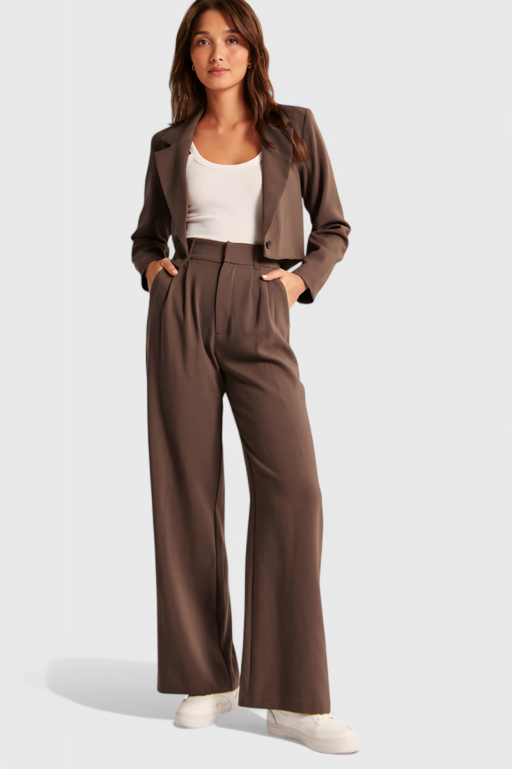 Tinabella Pantalón Tailored Pierna Ancha Cintura Alta