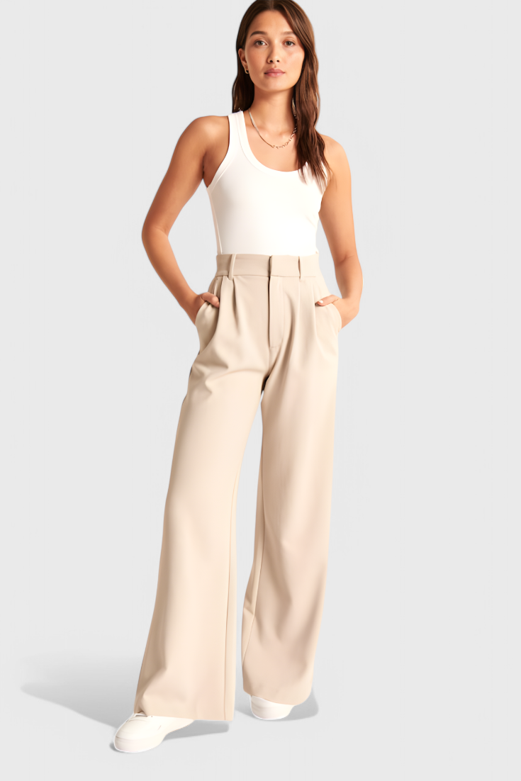 Tinabella Pantalón Tailored Pierna Ancha Cintura Alta