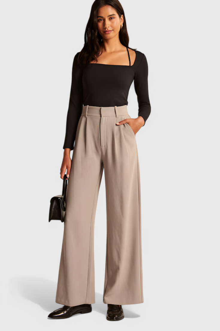 Tinabella Pantalón Tailored Pierna Ancha Cintura Alta