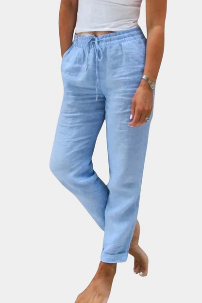 Viona Pantalones De Lino Mezclado Corte Relajado Transpirable