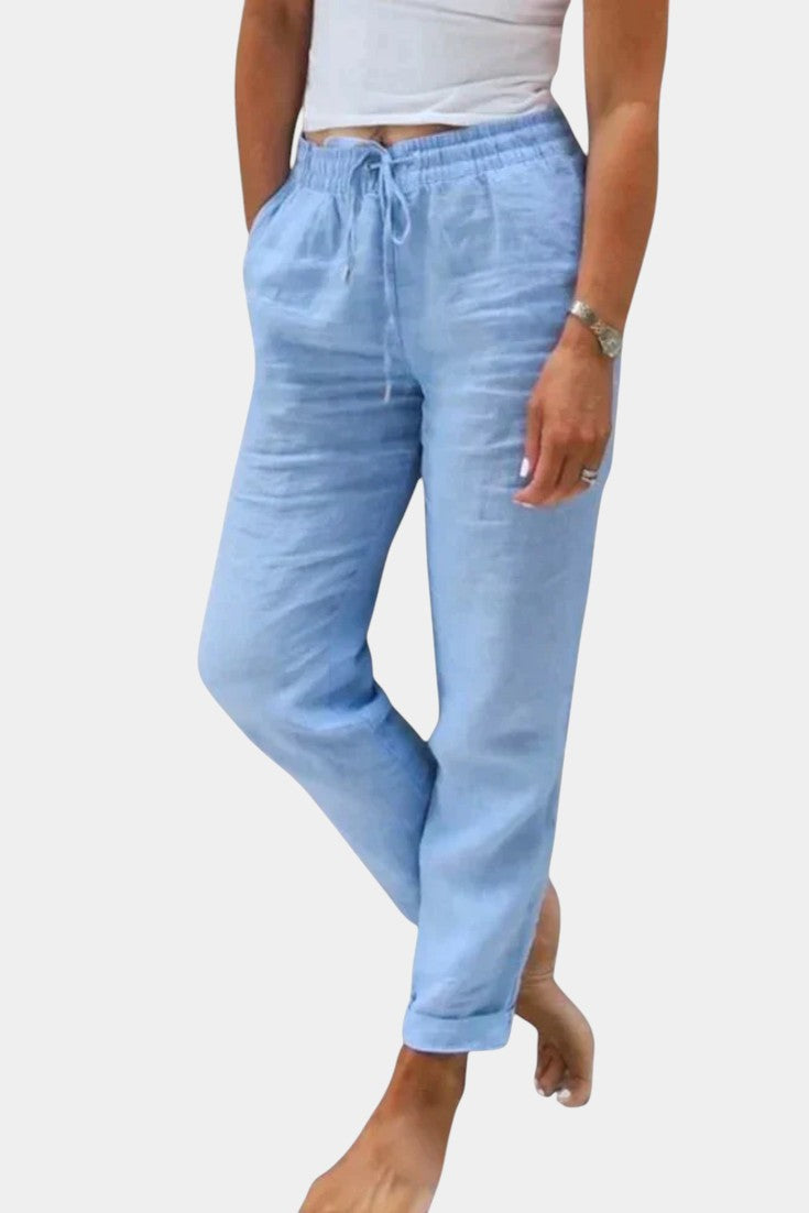 Viona Pantalones De Lino Mezclado Corte Relajado Transpirable
