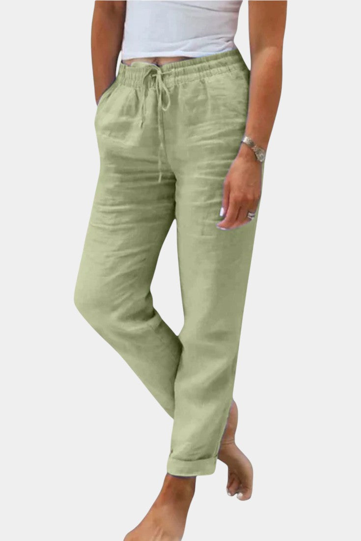Viona Pantalones De Lino Mezclado Corte Relajado Transpirable