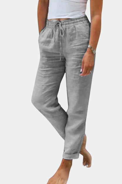 Viona Pantalones De Lino Mezclado Corte Relajado Transpirable
