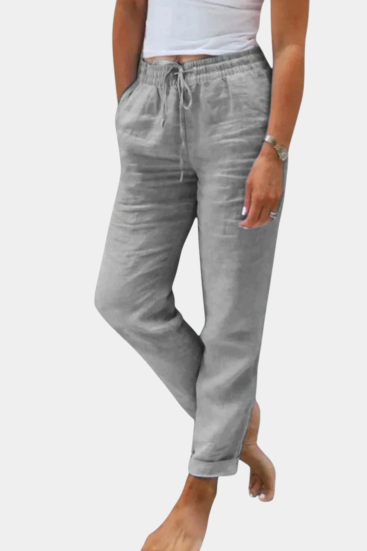 Viona Pantalones De Lino Mezclado Corte Relajado Transpirable