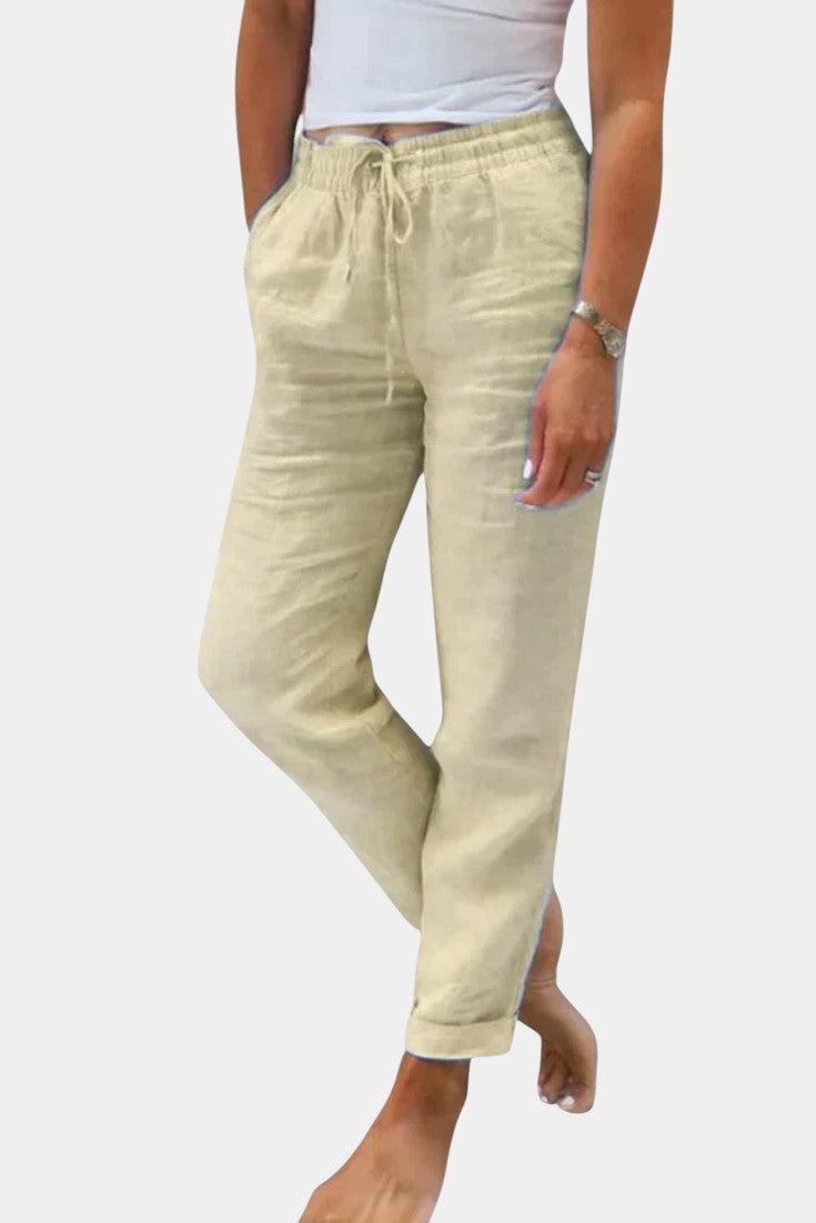 Viona Pantalones De Lino Mezclado Corte Relajado Transpirable