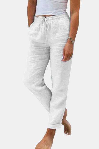 Viona Pantalones De Lino Mezclado Corte Relajado Transpirable