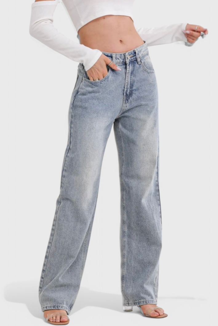 Roxie Jeans Cintura Alta Patchwork Trasero Desgastado