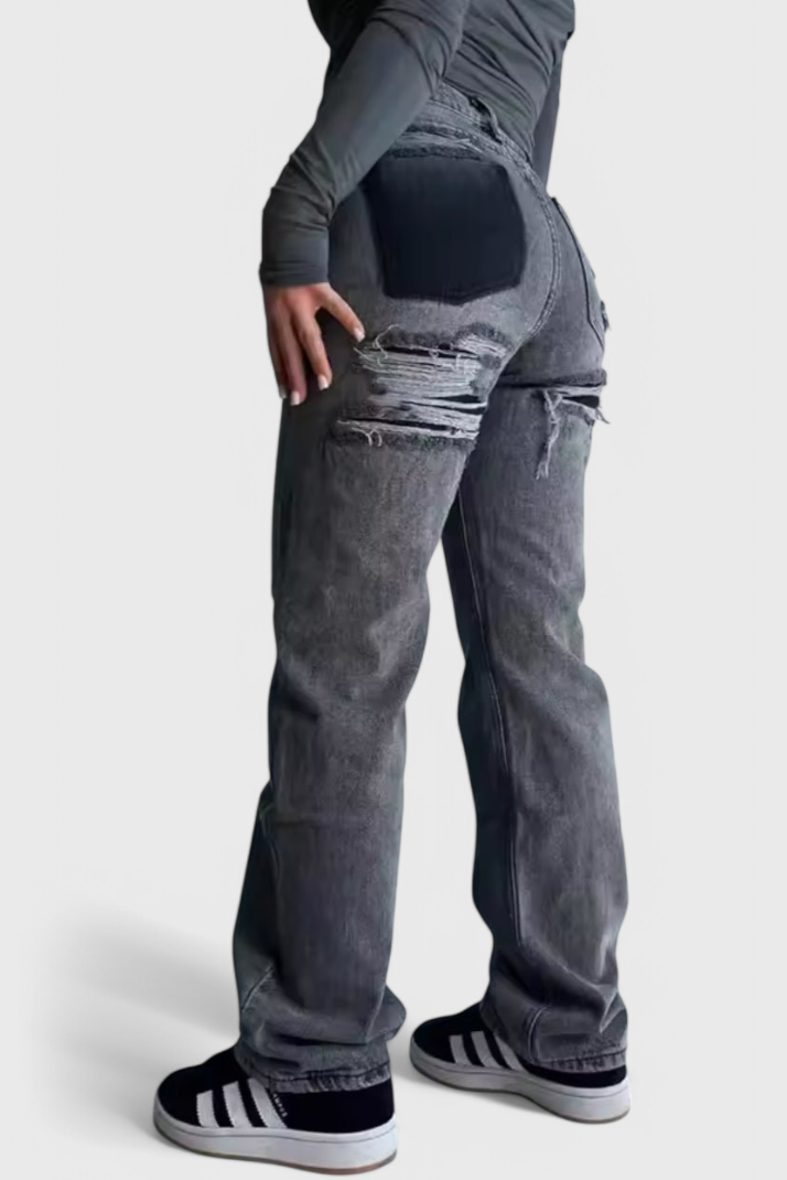 Roxie Jeans Cintura Alta Patchwork Trasero Desgastado