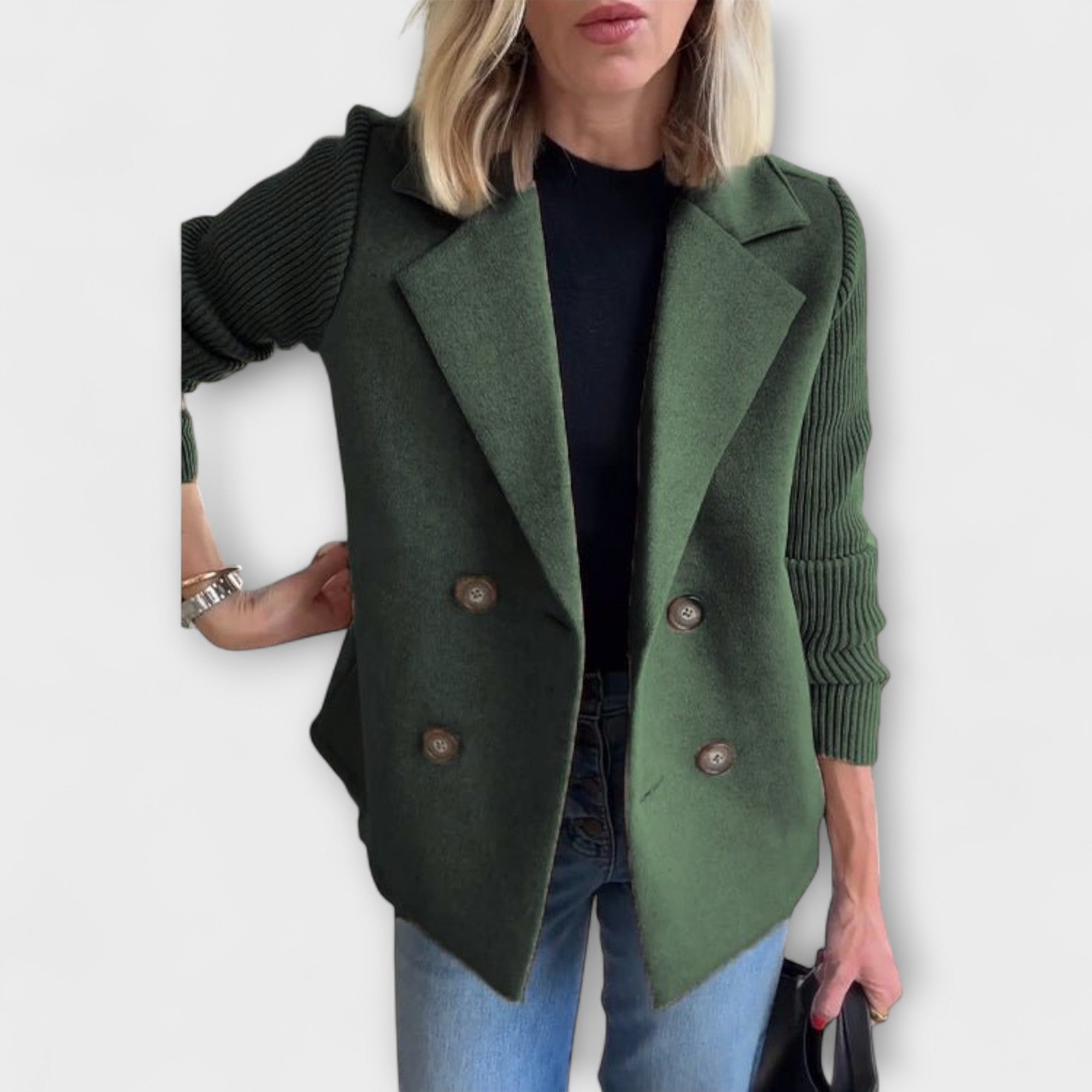 Sofía Blazer De Punto Con Mangas Tejidas Y Doble Botonadura