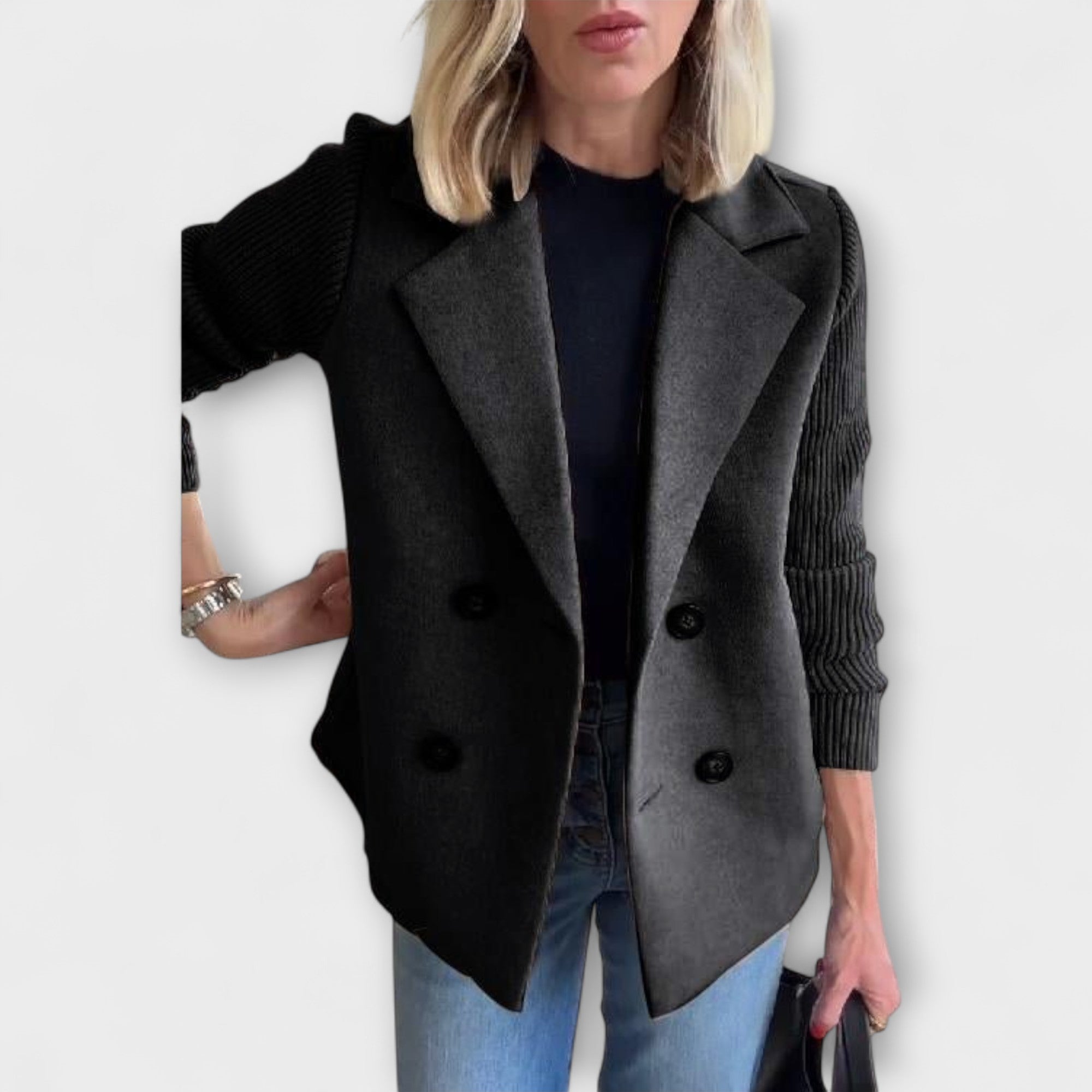 Sofía Blazer De Punto Con Mangas Tejidas Y Doble Botonadura