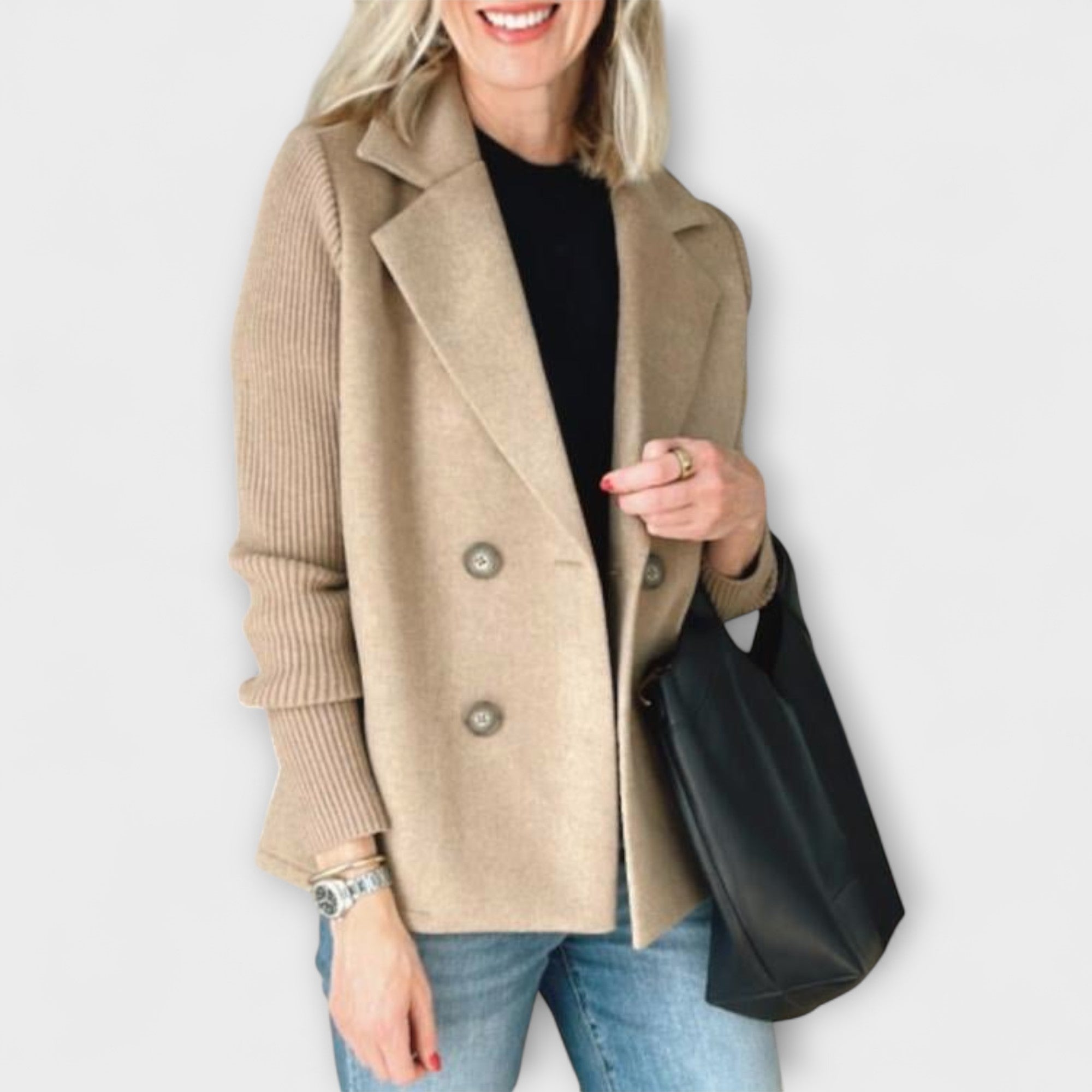 Sofía Blazer De Punto Con Mangas Tejidas Y Doble Botonadura
