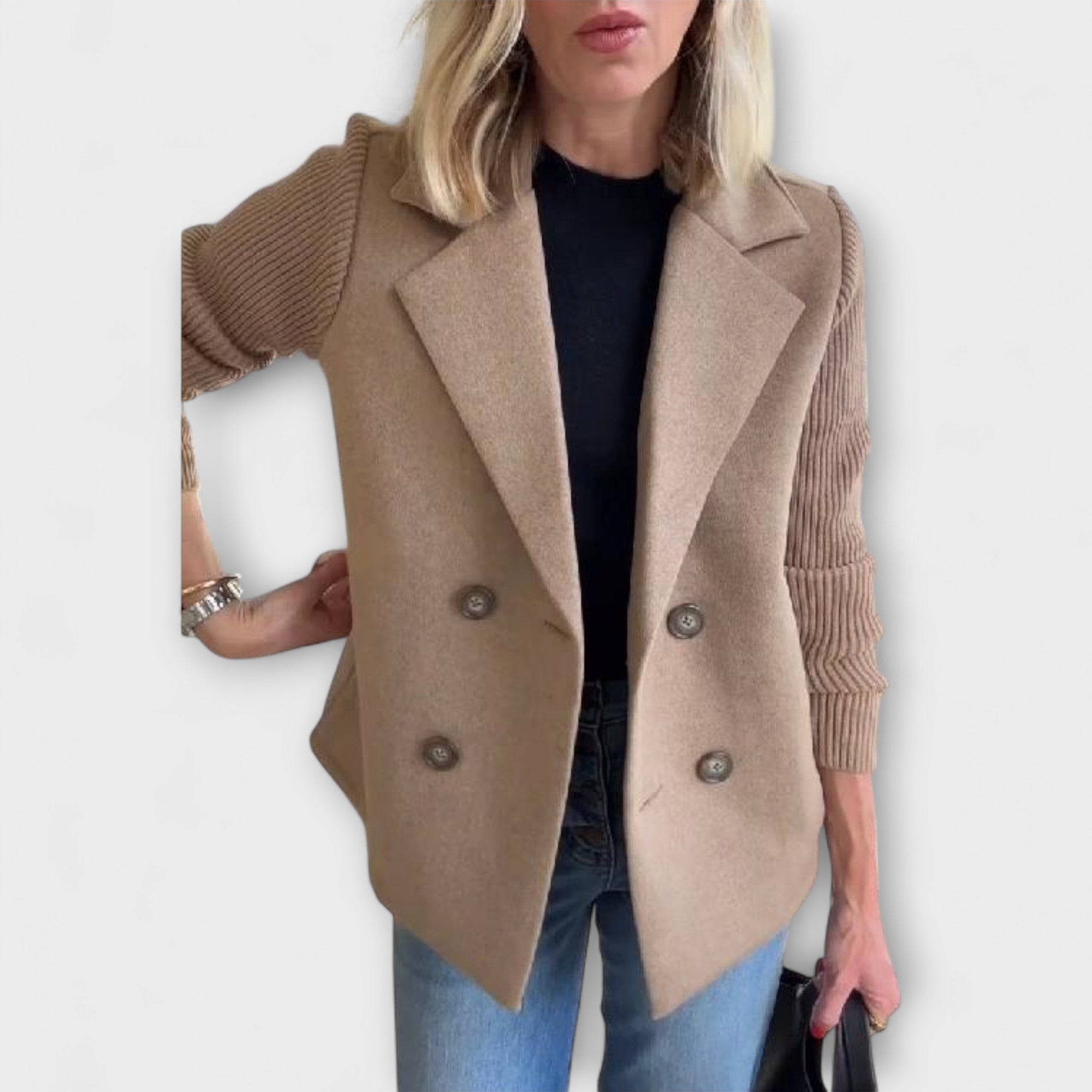 Sofía Blazer De Punto Con Mangas Tejidas Y Doble Botonadura