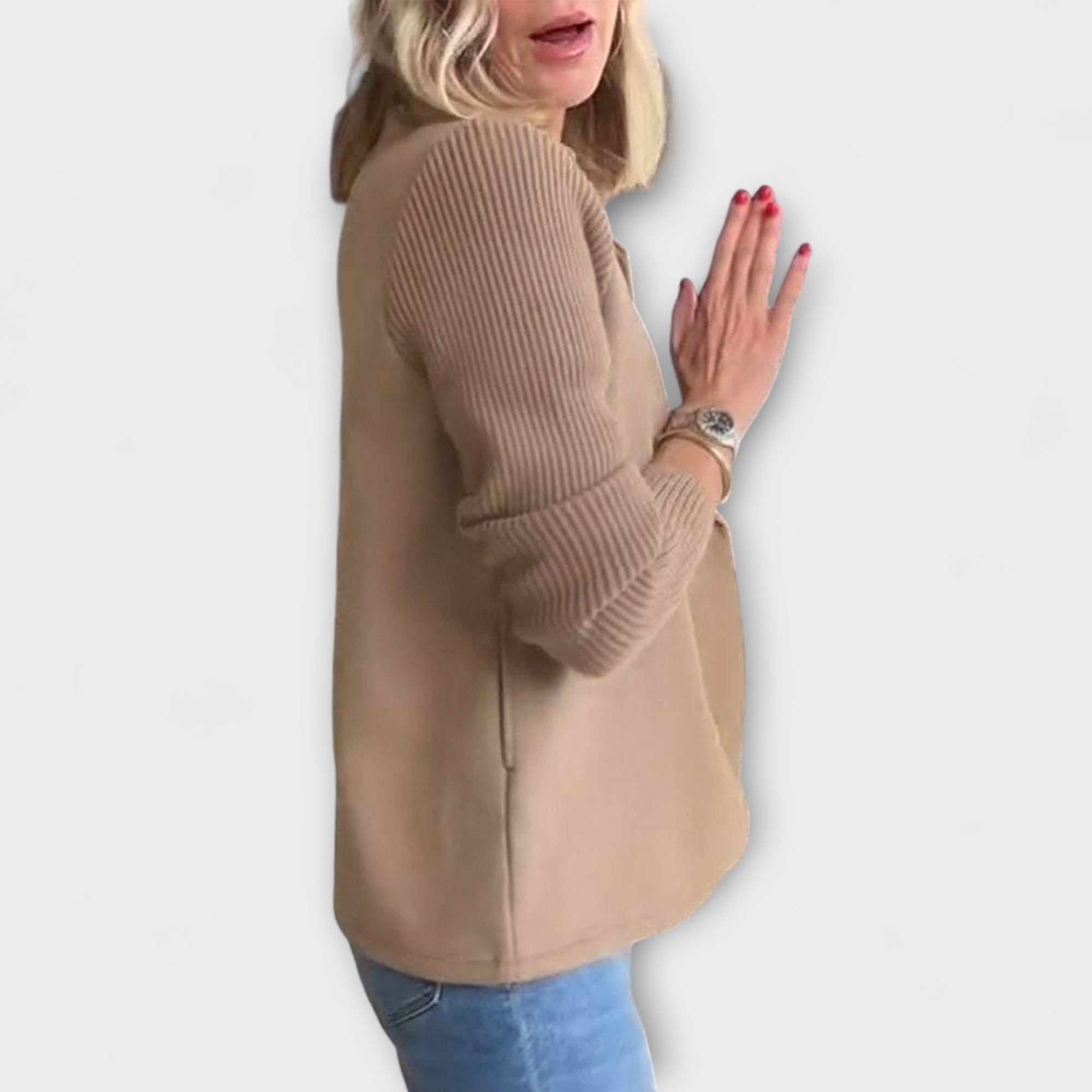 Sofía Blazer De Punto Con Mangas Tejidas Y Doble Botonadura